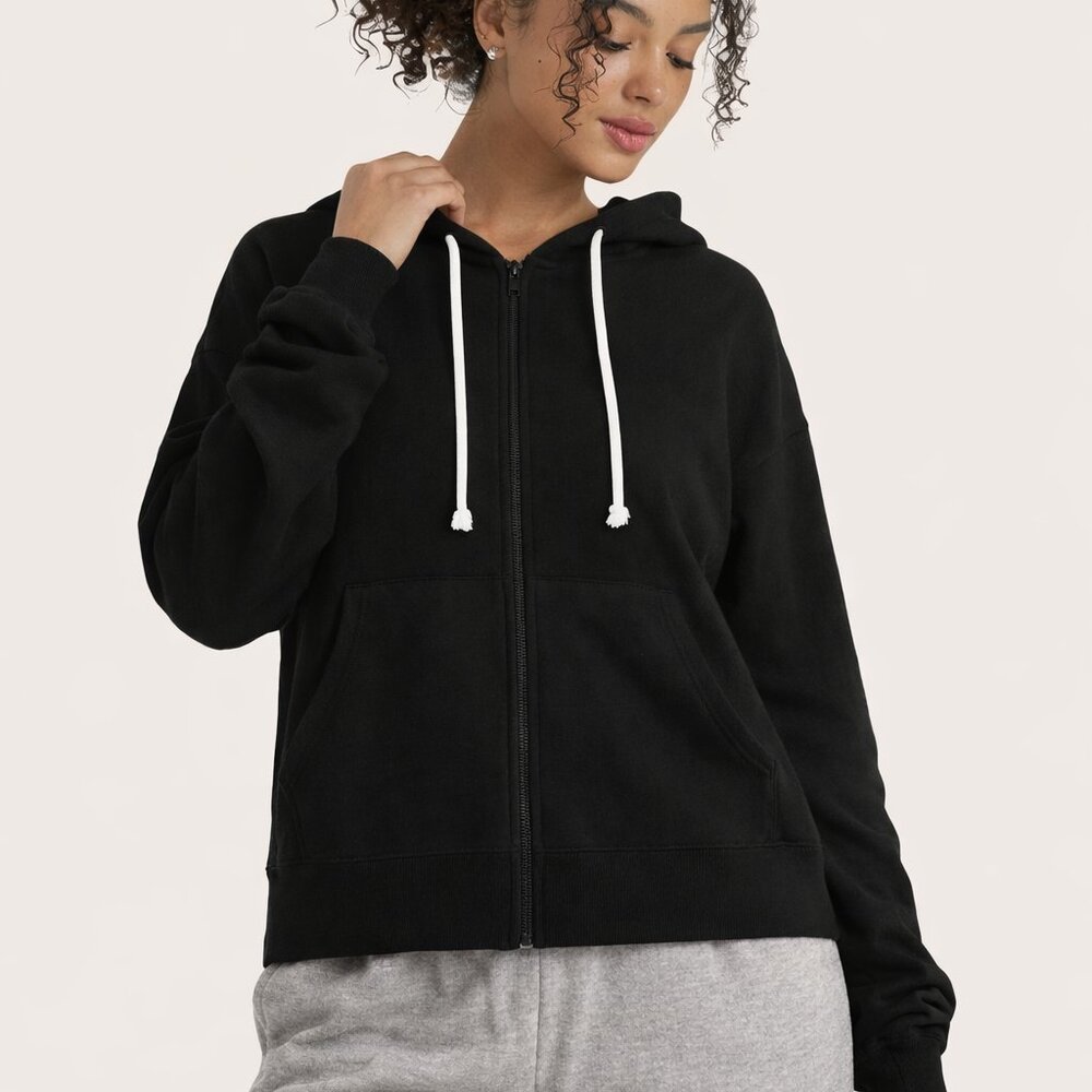 J.Crew Italian Cashmere Zip Hoodie Women S Black 100% Cashmere Knit Sweater